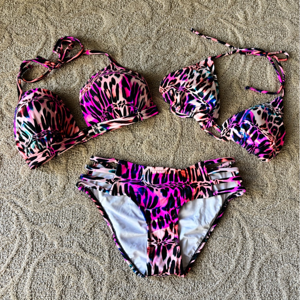 VENUS 3 pieces pink animal print bikini